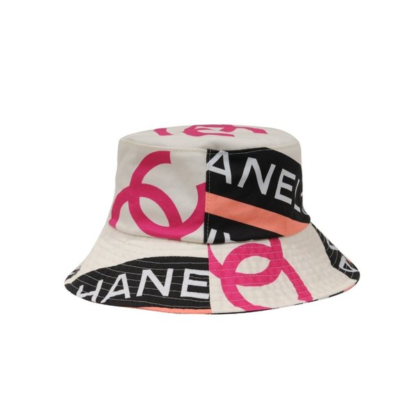 Chanel 22C CC Logo Bucket Hat Small S Pink White Black 100% Cotton Sun Cloche - Picture 6 of 16